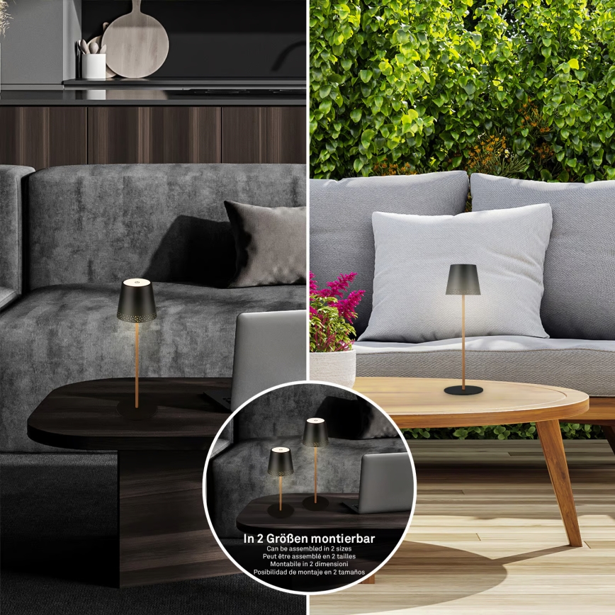 Brilo - LED ρυθμιζόμενη, επαναφορτιζόμενη, επιτραπέζια λάμπα εξωτερικού χώρου αφής KIKI, LED/2,6W/5V, IP44, 2600 mAh, μαύρη