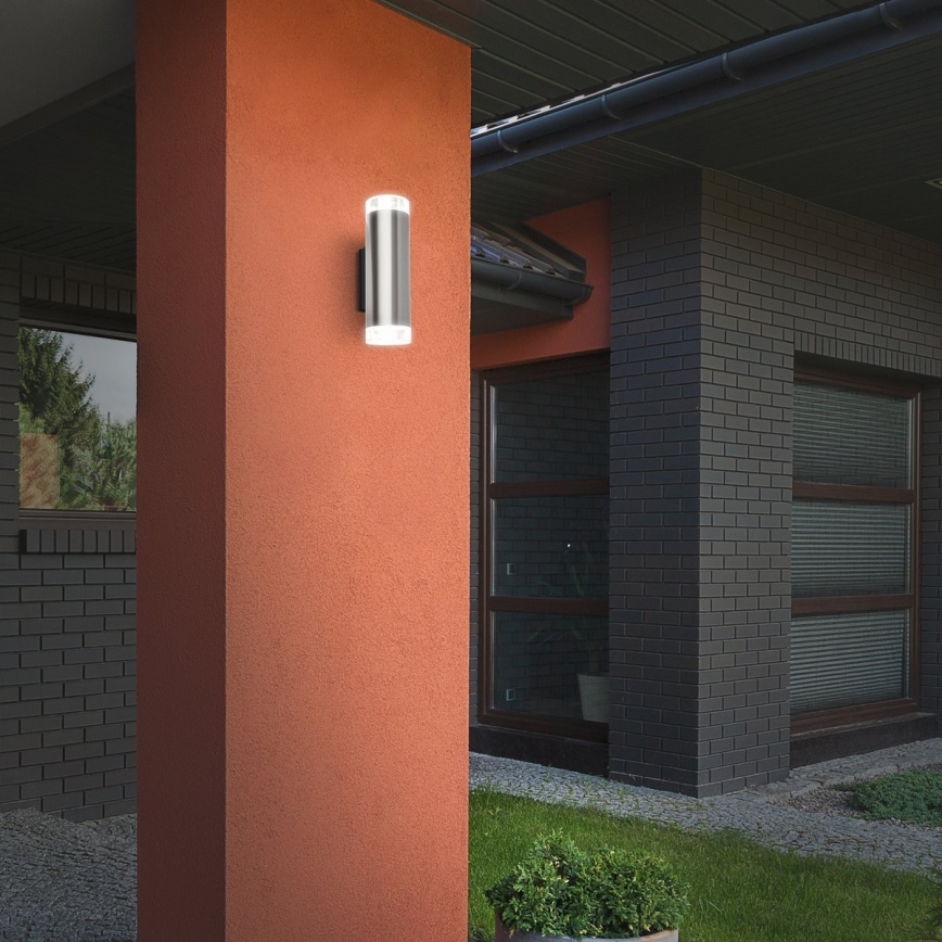 Brilo - Επιτοίχιο φωτιστικό εξωτερικού χώρου LED 2xGU10/4,7W/230V IP44 4000K ματ χρώμιο