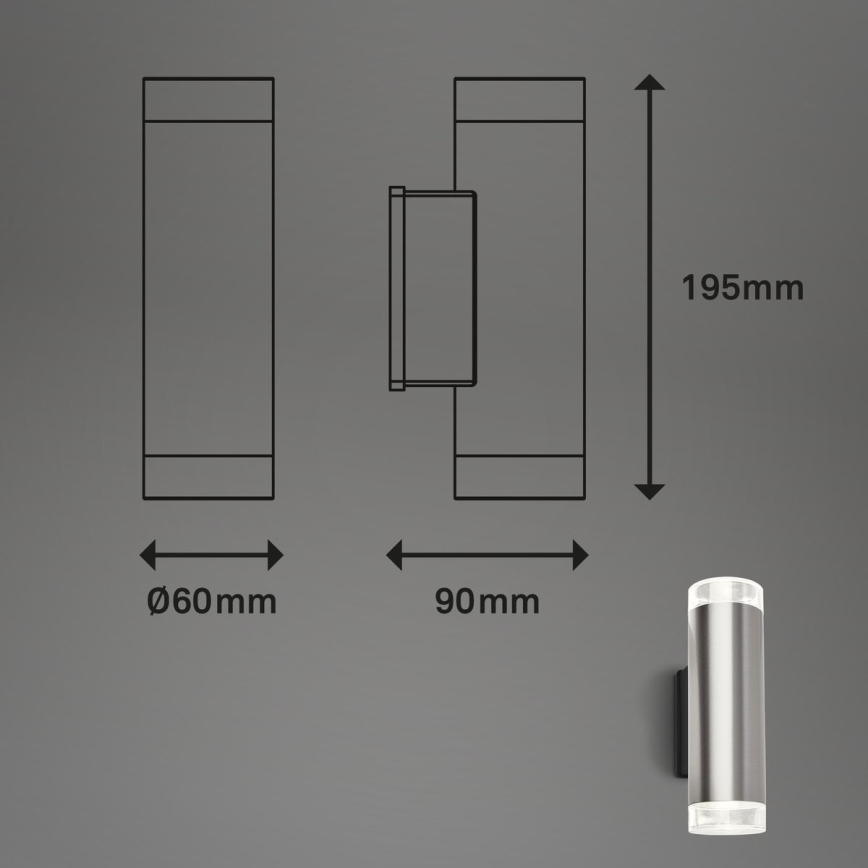 Brilo - Επιτοίχιο φωτιστικό εξωτερικού χώρου LED 2xGU10/4,7W/230V IP44 4000K ματ χρώμιο