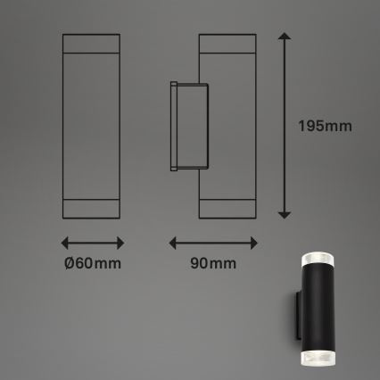 Brilo - Επιτοίχιο φωτιστικό εξωτερικού χώρου LED 2xGU10/4,7W/230V IP44 4000K μαύρο