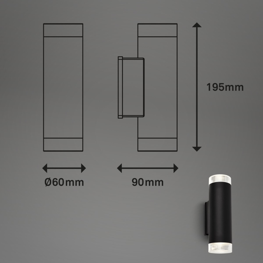 Brilo - Επιτοίχιο φωτιστικό εξωτερικού χώρου LED 2xGU10/4,7W/230V IP44 4000K μαύρο