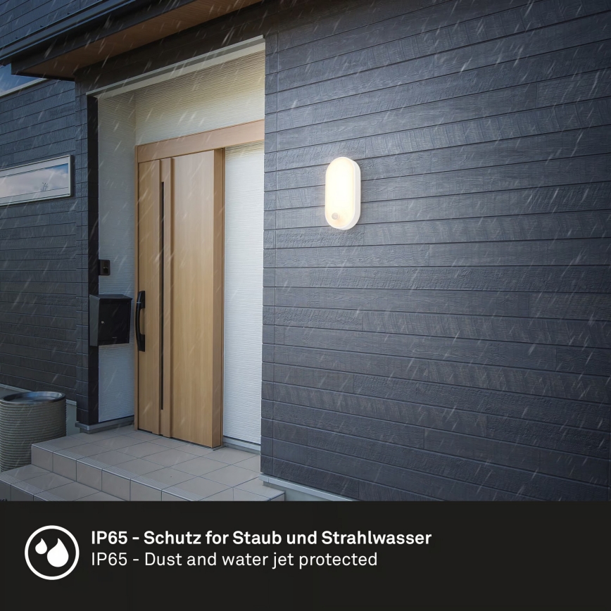 Brilo - Επιτοίχιο εξωτερικό φωτιστικό LED με αισθητήρα κίνησης και λυκόφωτος RUCH LED/12W/230V IP65 λευκό