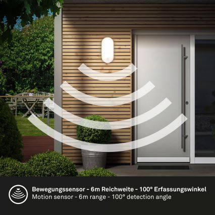 Brilo - Επιτοίχιο εξωτερικό φωτιστικό LED με αισθητήρα κίνησης και λυκόφωτος RUCH LED/12W/230V IP65 λευκό
