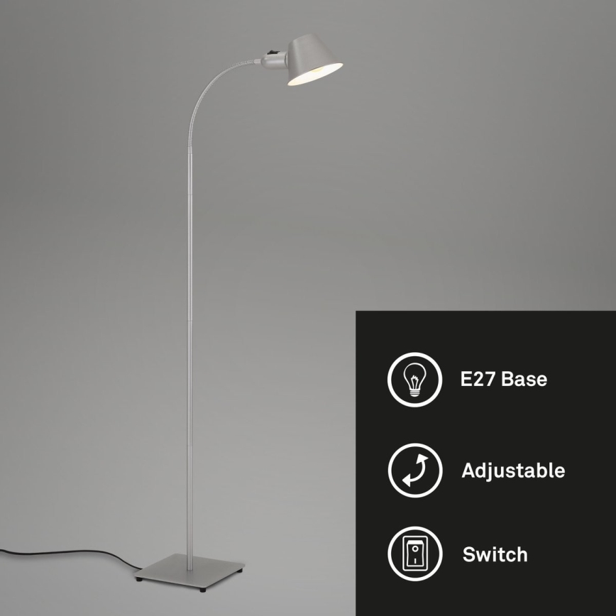 Brilo - Εύκαμπτο φωτιστικό δαπέδου 1xE27/10W/230V ασημί