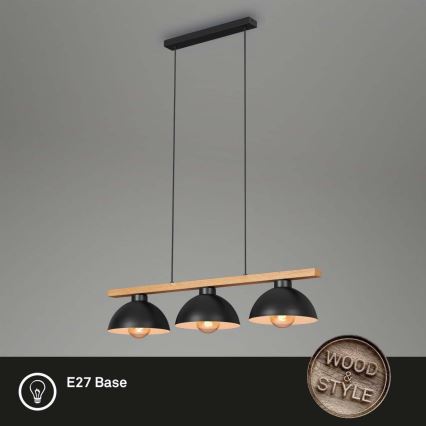 Brilo - Κρεμαστό φωτιστικό οροφής 3xE27/40W/230V Καουτσουκόδεντρο