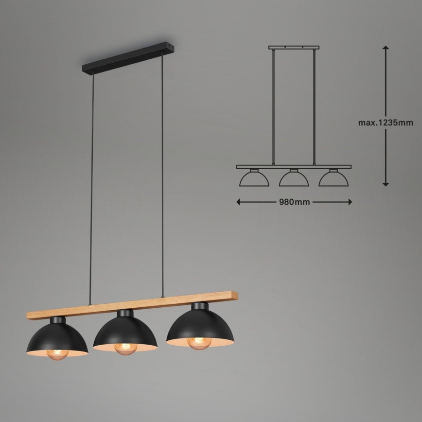 Brilo - Κρεμαστό φωτιστικό οροφής 3xE27/40W/230V Καουτσουκόδεντρο