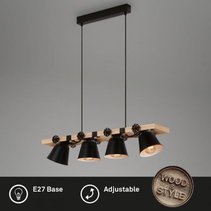 Brilo - Κρεμαστό φωτιστικό οροφής TALLE 4xE27/40W/230V Καουτσουκόδεντρο