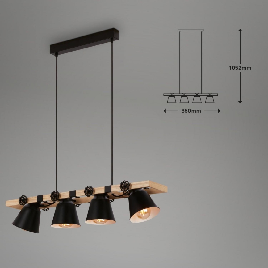 Brilo - Κρεμαστό φωτιστικό οροφής TALLE 4xE27/40W/230V Καουτσουκόδεντρο