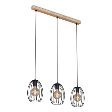 Brilo - Κρεμαστό φωτιστικό οροφής WAKTU 3xE27/60W/230V Καουτσουκόδεντρο