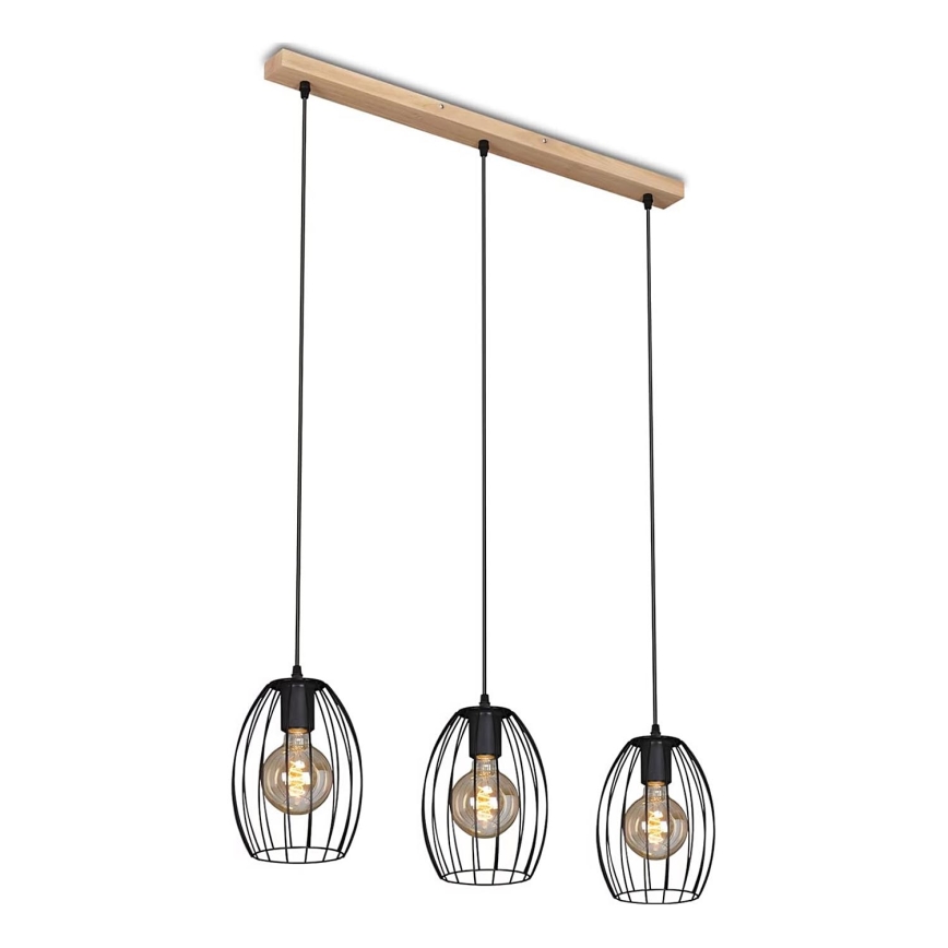 Brilo - Κρεμαστό φωτιστικό οροφής WAKTU 3xE27/60W/230V Καουτσουκόδεντρο