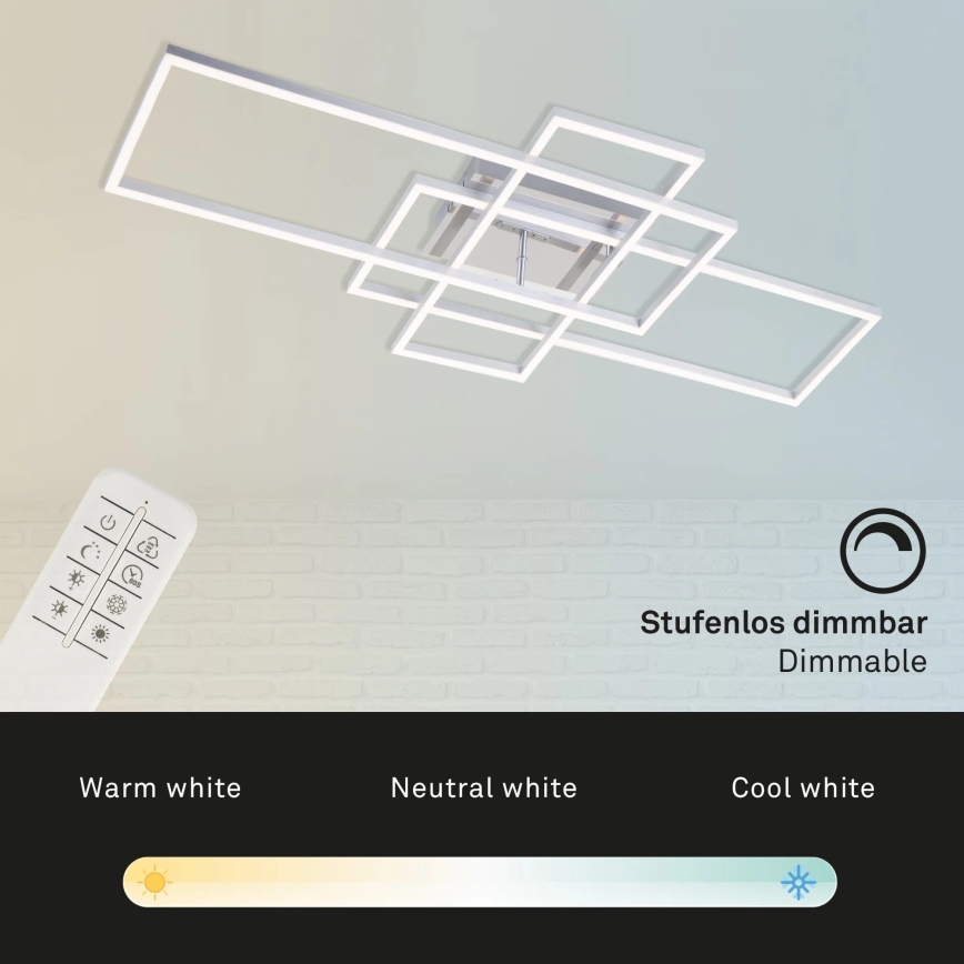 Brilo - Πλαφονιέρα οροφής ντιμαριζόμενη LED FRAME LED/51W/230V 2700-5000K ματ χρώμιο + τηλεχειριστήριο