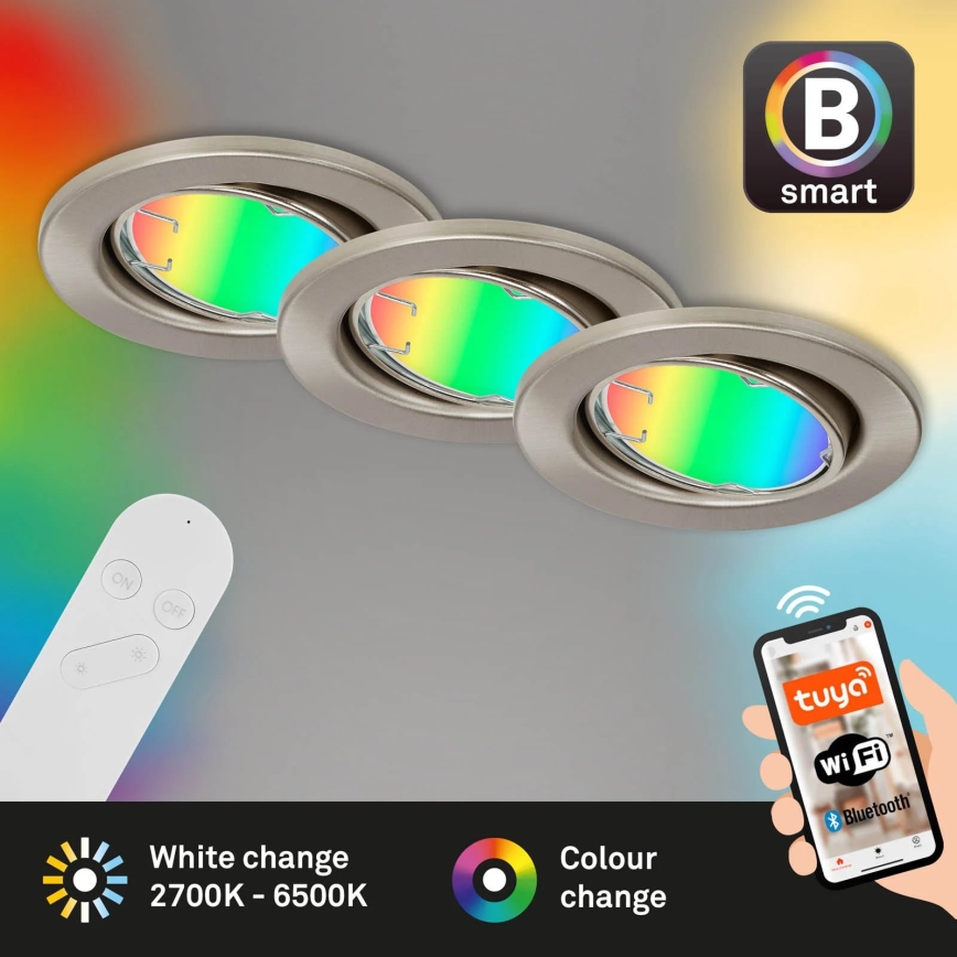 Brilo - ΣΕΤ 3x LED RGBW Dimmable φωτιστικό μπάνιου 1xGU10/4,9W/230V 2700-6500K Wi-Fi Tuya IP23 + τηλεχειριστήριο