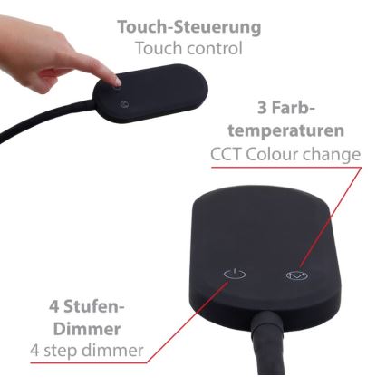 Briloner 1297-015 - LED ευέλικτο επιδαπέδιο φωτιστικό με ρύθμιση φωτεινότητας LED/6,6W/230V 3000K/4000K/6000K