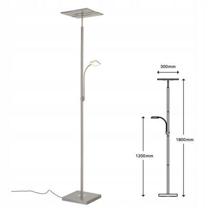 Briloner 1328-022 - Ρυθμιζόμενο επιδαπέδιο φωτιστικό LED/21W/230V + LED/3,5W ματ χρώμιο