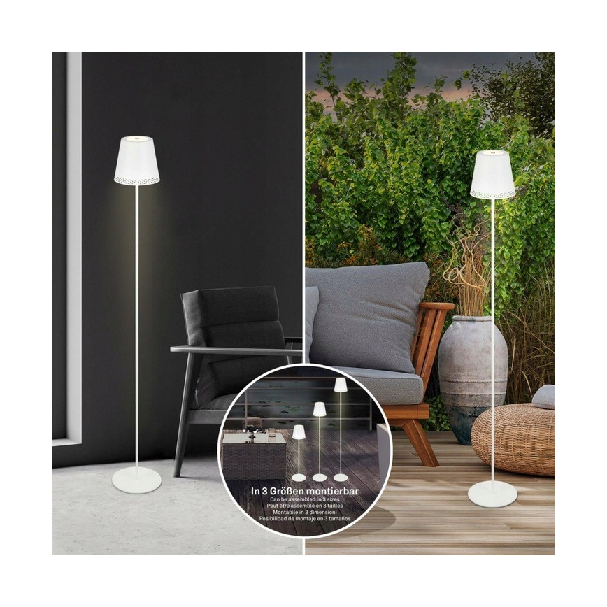 Briloner 1438016 - LED Dimming αφής επιδαπέδιο φωτιστικό 3σε1 LED/3,5W/5V IP44 3000K 38-130 cm λευκό