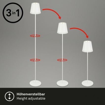 Briloner 1438016 - LED Dimming αφής επιδαπέδιο φωτιστικό 3σε1 LED/3,5W/5V IP44 3000K 38-130 cm λευκό