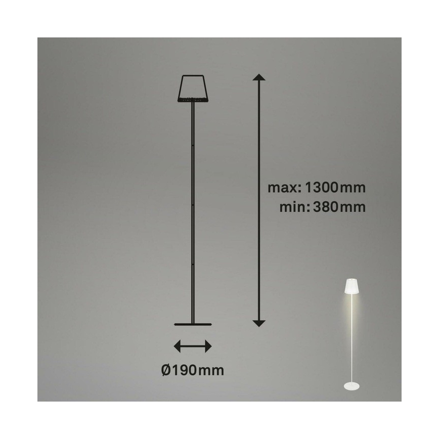 Briloner 1438016 - LED Dimming αφής επιδαπέδιο φωτιστικό 3σε1 LED/3,5W/5V IP44 3000K 38-130 cm λευκό