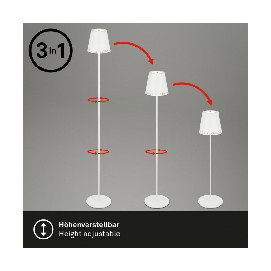 Briloner 1438016 - LED Dimming αφής επιδαπέδιο φωτιστικό 3σε1 LED/3,5W/5V IP44 3000K 38-130 cm λευκό