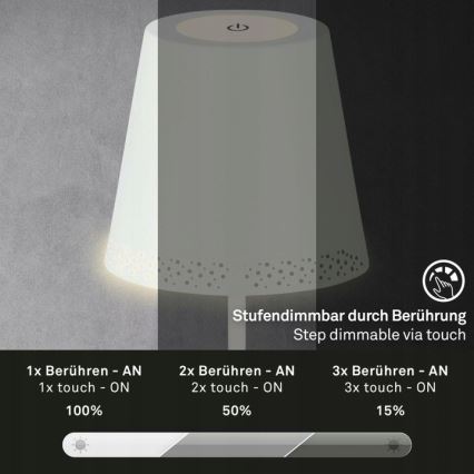 Briloner 1438016 - LED Dimming αφής επιδαπέδιο φωτιστικό 3σε1 LED/3,5W/5V IP44 3000K 38-130 cm λευκό