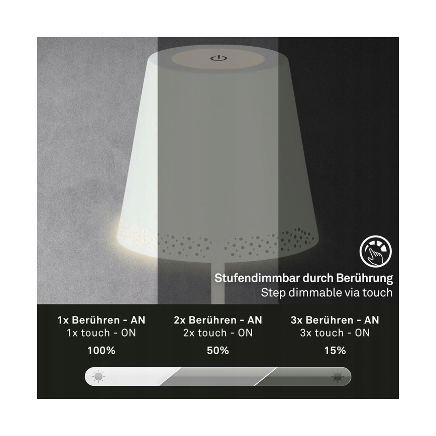 Briloner 1438016 - LED Dimming αφής επιδαπέδιο φωτιστικό 3σε1 LED/3,5W/5V IP44 3000K 38-130 cm λευκό