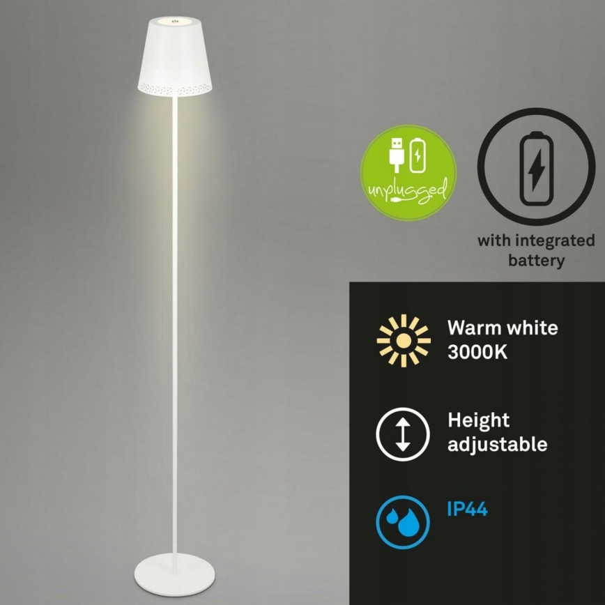 Briloner 1438016 - LED Dimming αφής επιδαπέδιο φωτιστικό 3σε1 LED/3,5W/5V IP44 3000K 38-130 cm λευκό