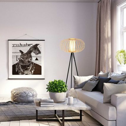 Briloner 1759011 - Επιδαπέδιο φωτιστικό 1xE27/10W/230V μπαμπού/μαύρο