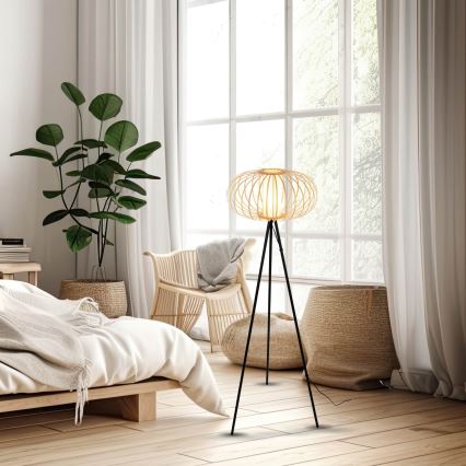 Briloner 1759011 - Επιδαπέδιο φωτιστικό 1xE27/10W/230V μπαμπού/μαύρο