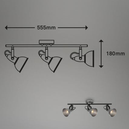Briloner 2049-034 - Φωτιστικό σποτ RETRO 3xE14/40W/230V γκρι