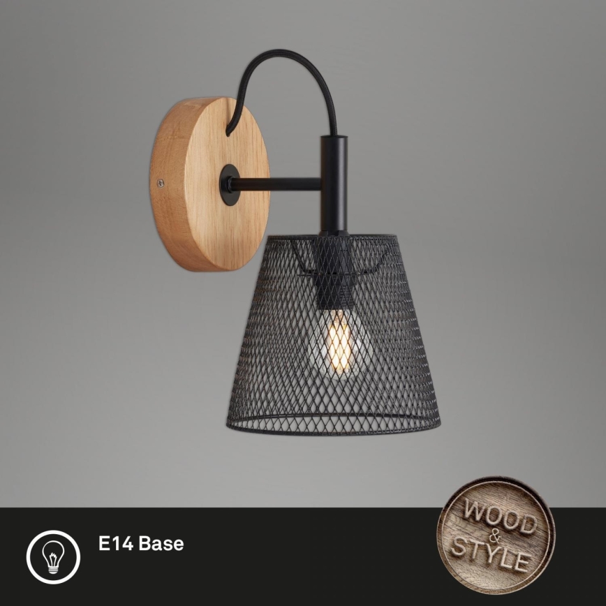 Briloner 2077-015 - Φωτιστικό τοίχου WOOD & STYLE 1xE14/25W/230V Καουτσουκόδεντρο