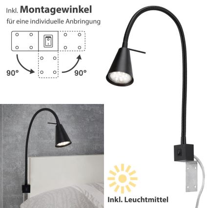 Briloner 2080-015 - LED ρυθμιζόμενο φωτιστικό τοίχου COMFORT LIGHT 1xGU10/5W/230V μαύρο