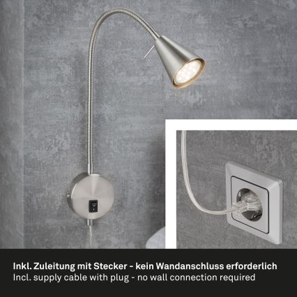 Briloner 2082-012 - LED Ευλύγιστο επιτοίχιο φωτιστικό COMFORT LIGHT 1xGU10/5W/230V ματ χρώμιο