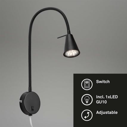 Briloner 2082-015 - Επιτοίχιο LED φωτιστικό COMFORT LIGHT με ευλύγιστο βραχίονα 1xGU10/5W/230V μαύρο