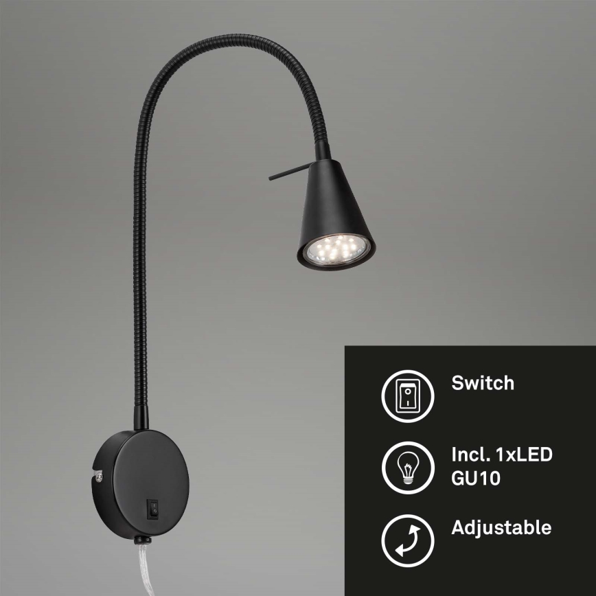 Briloner 2082-015 - Επιτοίχιο LED φωτιστικό COMFORT LIGHT με ευλύγιστο βραχίονα 1xGU10/5W/230V μαύρο