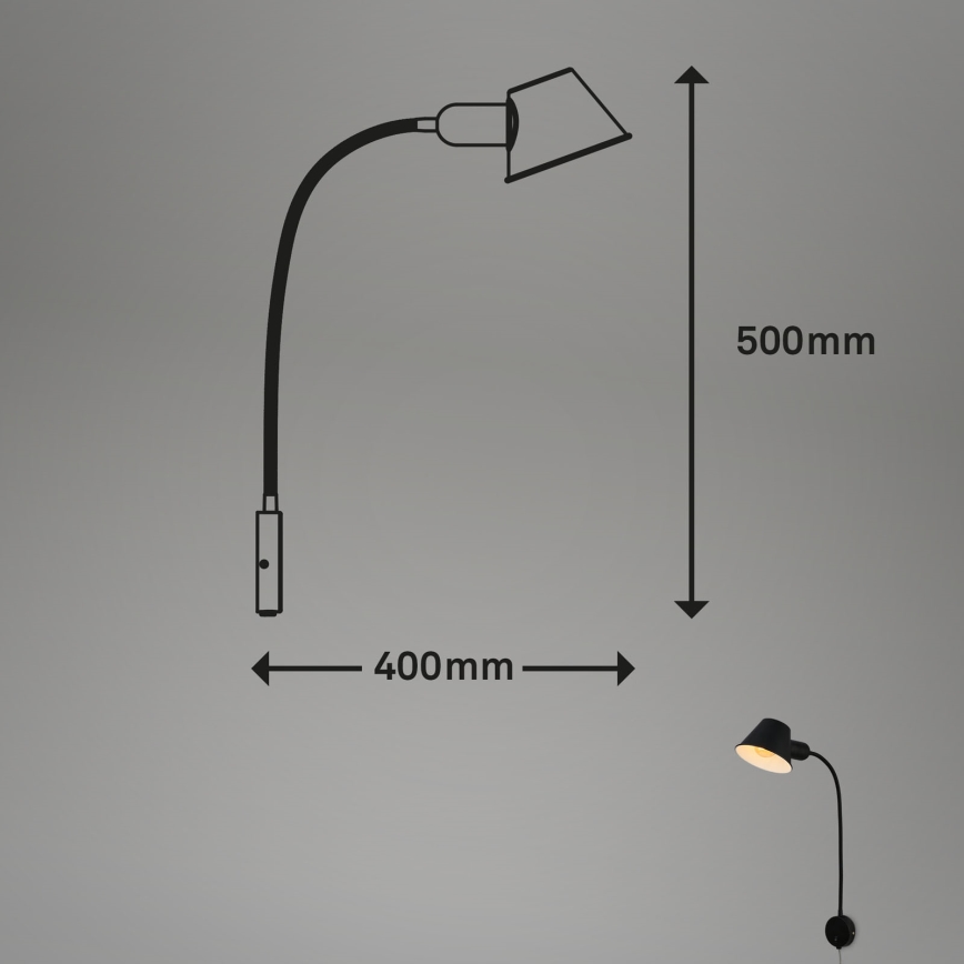 Briloner 2089-015 - Ευέλικτο επιτοίχιο φωτιστικό BRELLO 1xE27/10W/230V μαύρο