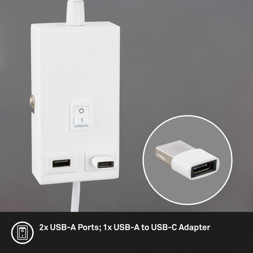 Briloner 2175-016 - Εύκαμπτο επιτοίχιο φωτιστικό με θύρα USB 1xGU10/10W/230V λευκό