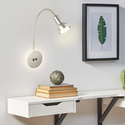 Briloner 2178012 - LED Εύκαμπτο φωτιστικό τοίχου 1xE14/10W/230V + LED/3W ματ χρώμιο