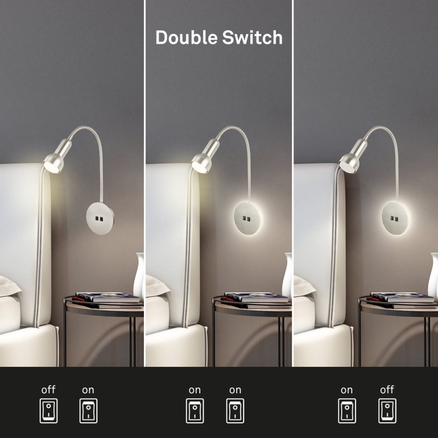 Briloner 2178012 - LED Εύκαμπτο φωτιστικό τοίχου 1xE14/10W/230V + LED/3W ματ χρώμιο