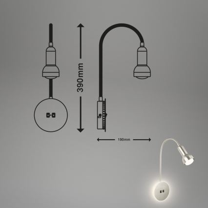 Briloner 2178012 - LED Εύκαμπτο φωτιστικό τοίχου 1xE14/10W/230V + LED/3W ματ χρώμιο