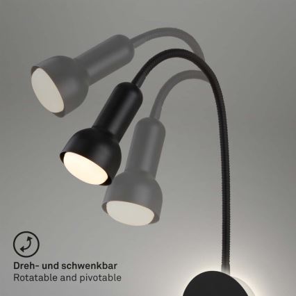Briloner 2178015 - Φωτιστικό τοίχου LED εύκαμπτο 1xE14/10W/230V + LED/3W μαύρο