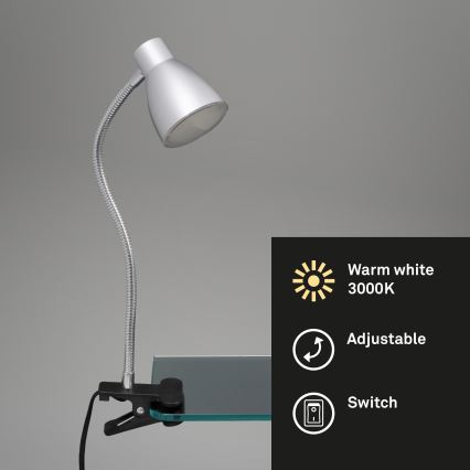 Briloner 2615-014P - Λάμπα LED με κλιπ GRIP LED/2,5W/230V ασήμι