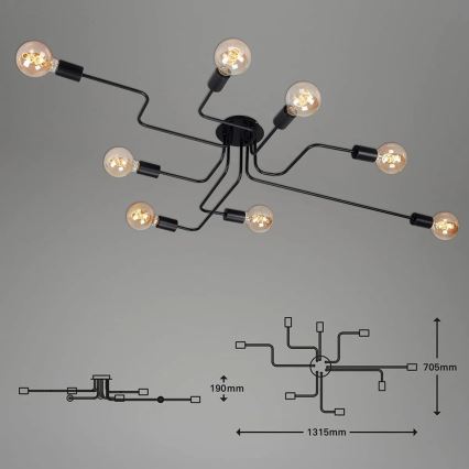 Briloner 2888-085 - Πλαφονιέρα οροφής FARETTO 8xE27/60W/230V μαύρο