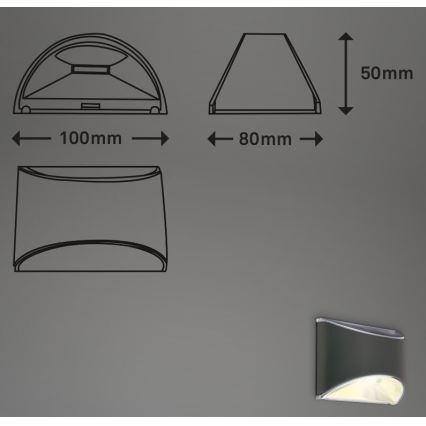 Briloner 3133015 - Ηλιακό φωτιστικό τοίχου LED LED/2W/3,7V IP44 3000K