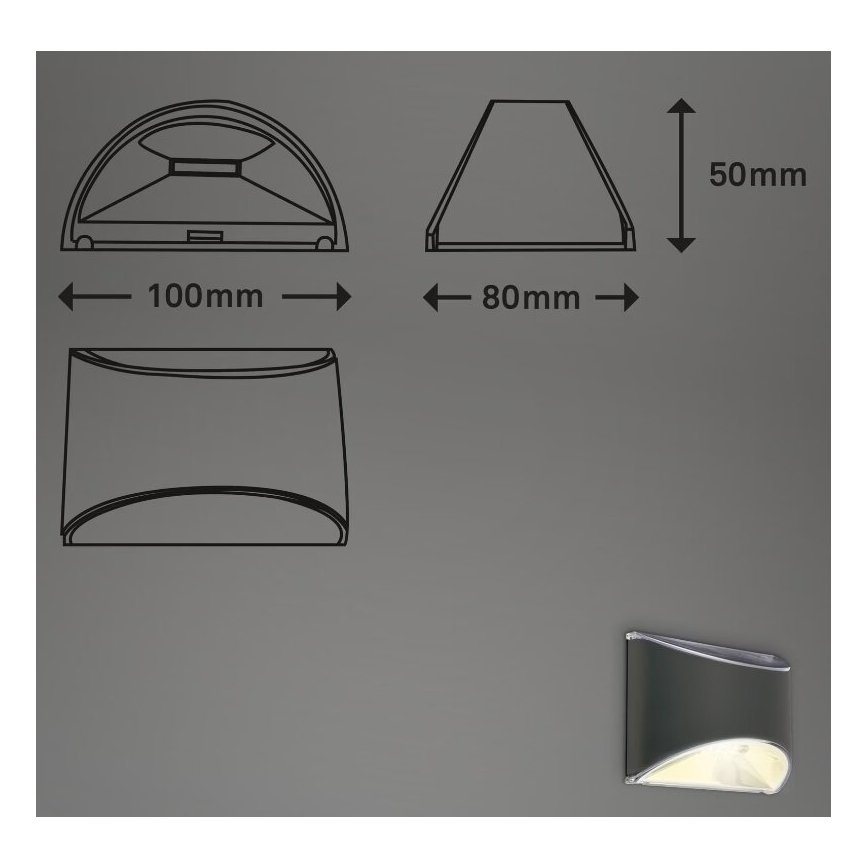 Briloner 3133015 - Ηλιακό φωτιστικό τοίχου LED LED/2W/3,7V IP44 3000K