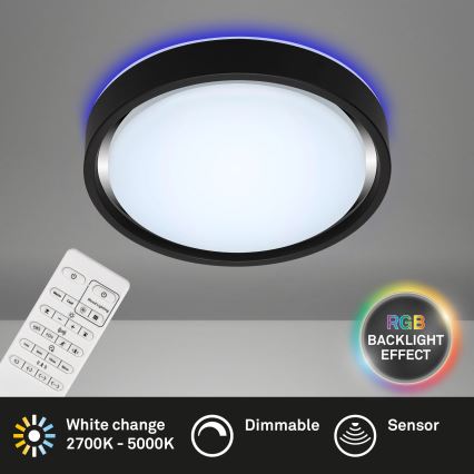 Briloner 3227-015 - Ρυθμιζόμενο φωτιστικό οροφής LED RGB με αισθητήρα TALENA LED/24W/230V μαύρο + τηλεχειριστήριο