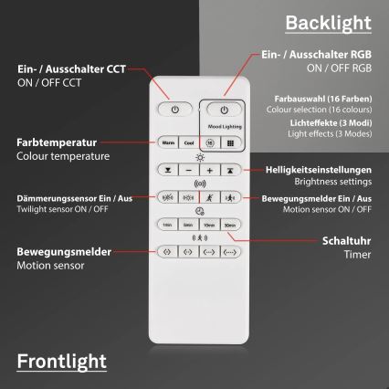 Briloner 3227-015 - LED RGB dimmable φωτιστικό οροφής με αισθητήρα TALENA LED/24W/230V μαύρο + τηλεχειριστήριο