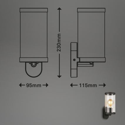 Briloner 3600-015 - Επιτοίχιο φωτιστικό εξωτερικού χώρου KAIRO 1xE27/12W/230V IP44 μαύρο
