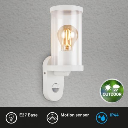 Briloner 3628-016 - Φωτιστικό τοίχου εξωτερικού χώρου με αισθητήρα KAIRO 1xE27/12W/230V IP44 λευκό
