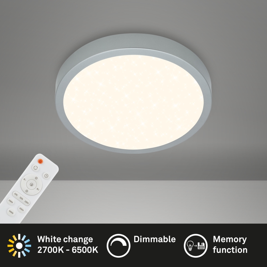 Briloner 3701-014 - LED Dimmable φωτιστικό οροφής RUNA LED/18W/230V 2700-6500K ασήμι + τηλεχειριστήριο