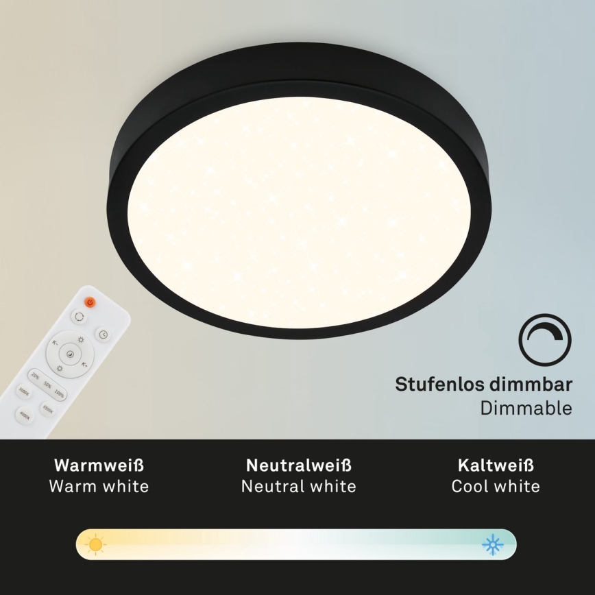 Briloner 3704-015 - LED Dimmable φωτιστικό οροφής RUNA LED/22W/230V 2700-6500K μαύρο + τηλεχειριστήριο