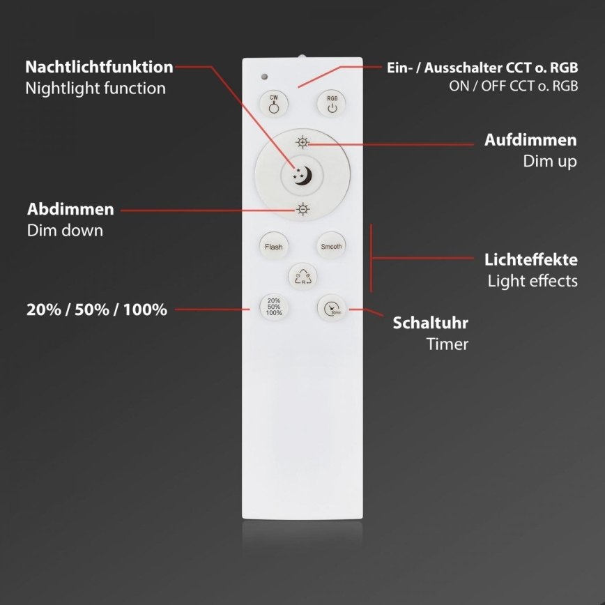Briloner 3709-015 - LED RGBW Dimmable φωτιστικό οροφής LED/22W/230V 4000K διάμετρος 38 cm μαύρο + τηλεχειριστήριο